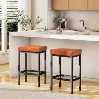 Taburetes Altos de Cocina, 66 cm Taburete Cocina, Negro Cuero de Pu Taburete Alto, Taburetes de Cocina Con Cojín de 6 cm de Grosor y Base de Metal, Taburetes Altos para Mostrador Cocina - details 1