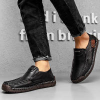 Zapatos De Cuero Hechos a Mano Para Hombre Mocasines Casuales Cómodos Zapatos Planos Para Exterior Caminar Talla Verdadera Para Adultos - details 15