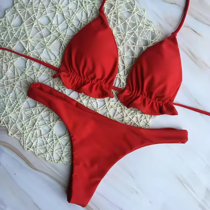 Conjunto de Bikini Brasileño de Verano Traje de Baño Sexy con Parte Superior de Vendaje, Parte Inferior de Tanga, Traje de Playa con Cordones - 1