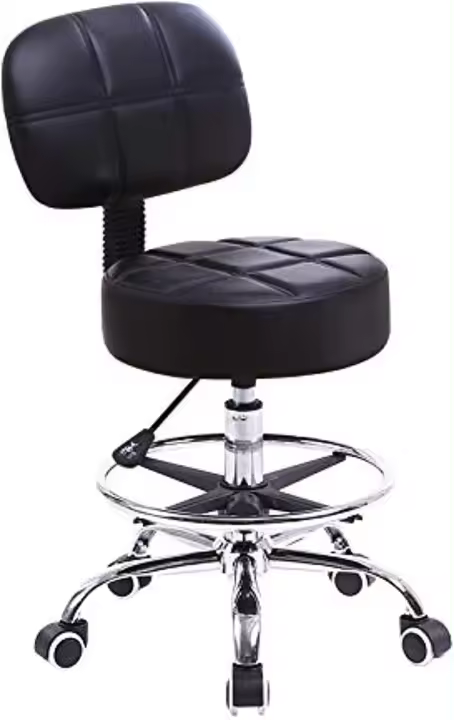 Taburete de Laboratorio de Cuero PU Giratorio Redondo Silla de Trabajo con Respaldo Ajustable en Altura Color Negro - 1