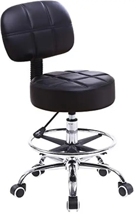 Taburete de Laboratorio de Cuero PU Giratorio Redondo Silla de Trabajo con Respaldo Ajustable en Altura Color Negro - 1