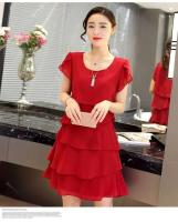 Novedad de verano, vestidos de gasa de retales para mujer, vestido Midi holgado Irregular de manga corta de Color sólido, ropa elegante de moda para mujer - details 1