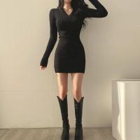 Vestido Bodycon De Mujer En Técnica De Tejer Slim V-Neck Manga Larga Estilo Casual Midi Suéter Vestido Para Otoño Invierno 2024 - details 14