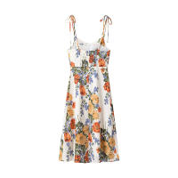 TRAFZA Vestido con tirantes estampado de flores para mujer, moda Primavera 2025, sin mangas, dobladillo delgado, abertura en la playa, vestidos informales de verano - details 2