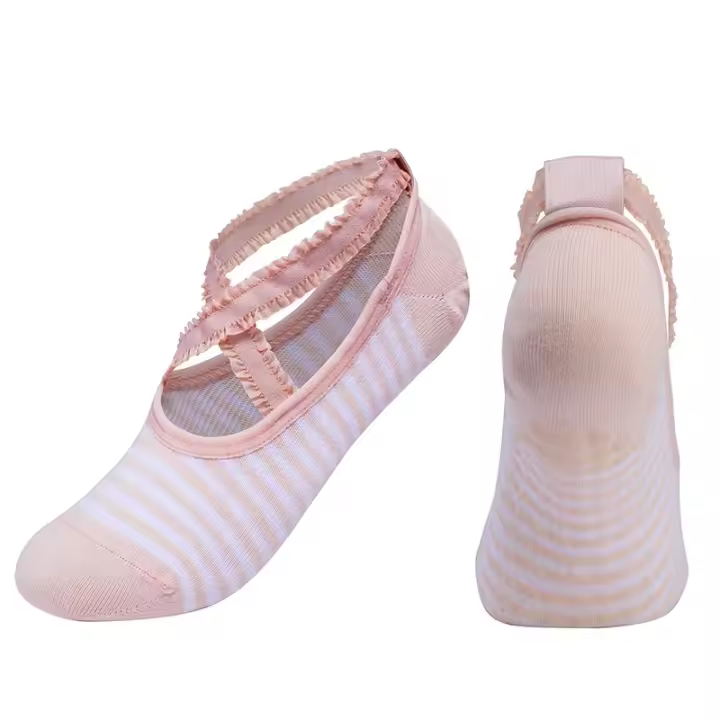 Calcetines de Yoga con vendaje de encaje para mujer, empuñaduras antideslizantes de silicona, cabeza redonda, Fitness, espalda descubierta, transpirable, algodón, Pilates, Ballet, danza - 1
