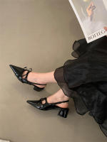 Tacones altos de moda puntiagudos de nicho nuevo arco dulce bolsa de tacón grueso sandalias de cabeza zapatos de mujer - details 10