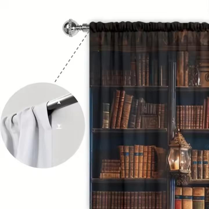 2pcs Cortina De Ventana Para Decoración De Hogar Estilo Edad Media Impresión Con Libros Tratamiento De Ventana Para Dormitorio Oficina Cocina Sala De Estar Material 100% Poliéster - 1