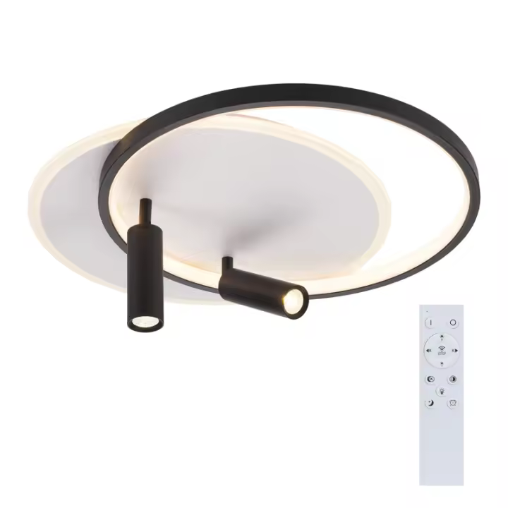 CBJKTX Luz de Techo LED Luz de Techo para Sala de Estar: Lámpara de Sala de Estar Regulable 52W con 2 Focos de Techo Negros con Control Remoto - 1