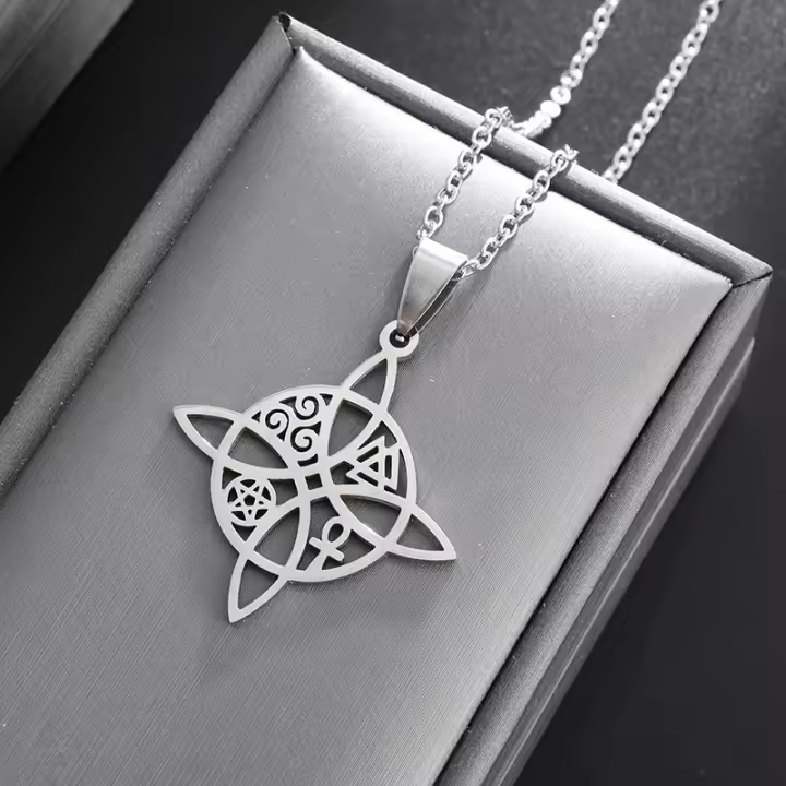 Collar Encanto Bruja Nudo Pendiente Acero Inoxidable Amuleto Joyería Afortunada Para Mujeres Triskelion Ankh Pentagon Valknut - 1
