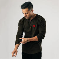 Black Slim Fitting T-shirt Top Simple Casual American Tough Guy Fitness Long Sleeve - details 9