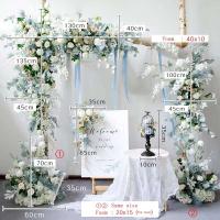 Decoración al por mayor de fábrica con flores, arco de flores de seda azul para telón de fondo de boda - details 8