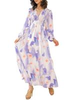 "Vestido Largo Bohemio Mujer 2025- Escote V Estampado Floral, Talle Alto, Mangas Largas, Moda Verano Boho Chic, Vestidos Hippies Elegantes para Festivales, Playa o Diario |   Envío Rápido Miravia" - details 14