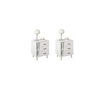 Conjunto de Mesa de Noche de Blanco Set de 2 Mesitas con Cajón y 2 Estanterías - details 18
