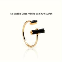 Anillo abierto de barra de obsidiana doble, anillo de estilo retro simple y exquisito, regalo de joyería personalizado de fiesta diaria - details 3