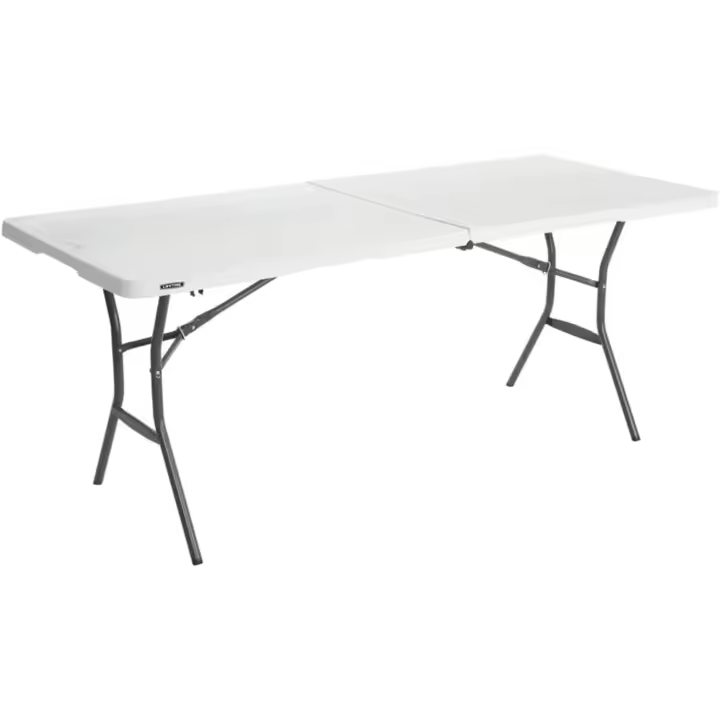 Mesa rectangular plegable blanco efecto granito 185x76x74 cm - 1