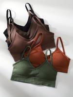5 Sujetadores Sin Aros De Canalé Sólido, Sujetador Íntimo Elástico Cómodo Y Transpirable, Lencería Y Ropa Interior Para Mujer - details 1