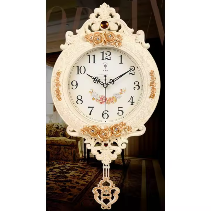 Reloj de pared Vintage con Péndulo, estilo victoriano europeo de mediados de siglo, reloj silencioso con batería, adecuado para sala de estar an - 1