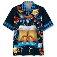 Estampado completo hawaiano para celebración de festivales, pantalones cortos de manga casual con estampado de cerveza, camisa de playa para hombre, camisa - details 2