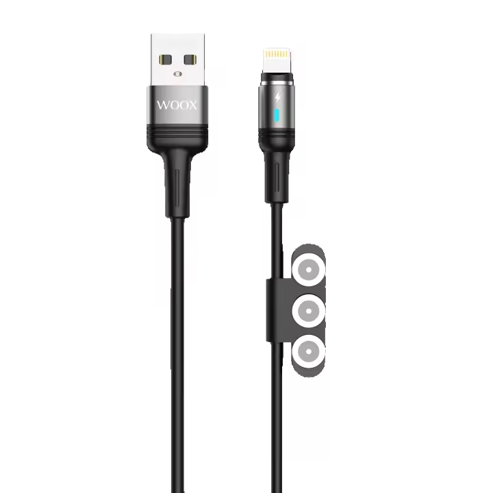Cable de datos de interfaz magnética reemplazable 3 en 1 Carga rápida, 3 A, 10 W, Micro USB A TYEP C+ Micro B+Lightning, Cable negro tejido de poliéster de 48 husillos para iPhone, Xiaomi, Samsung, Pixel, MacBook - 1
