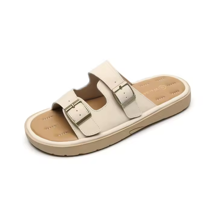 Zapatillas de suela gruesa con punta redonda para mujer, sandalias de punta abierta con hebilla de una pieza para mujer en verano - 1