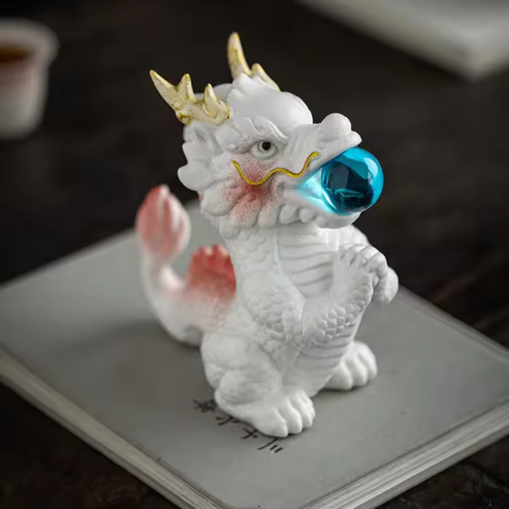 Escultura de dragón del zodiaco de cerámica, estatua de dragón chino, tema pequeño, decoración multifuncional única - 1