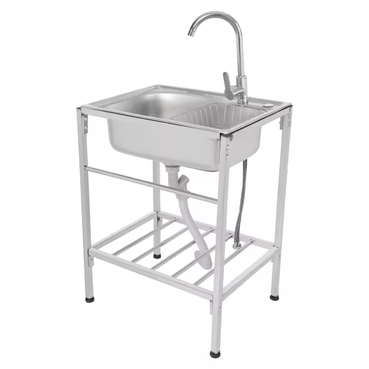 Fregadero de cocina móvil, fregadero individual de acero inoxidable para lavabo + grifo de cocina - 1