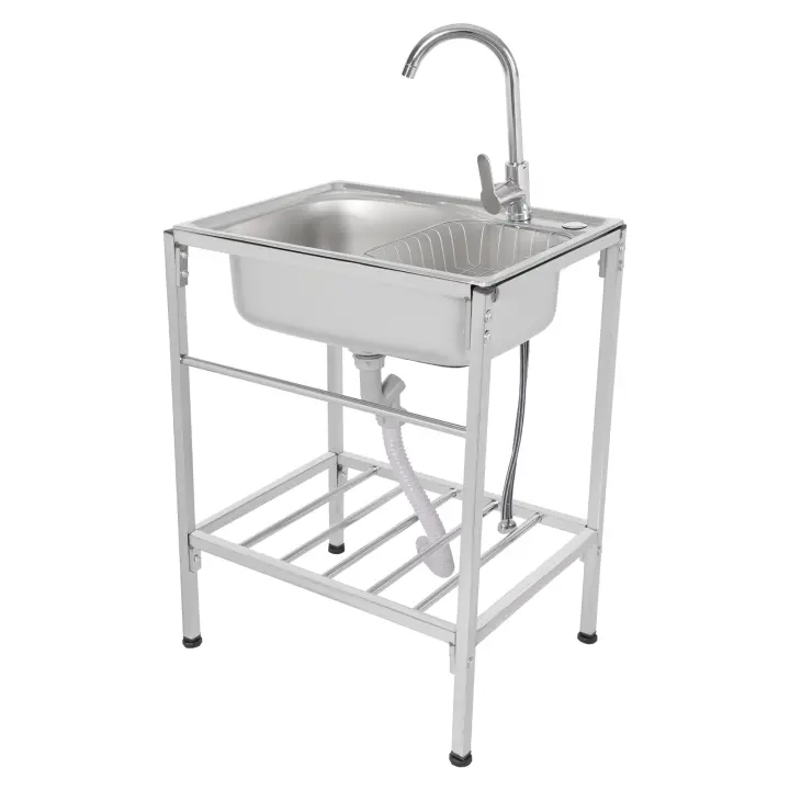 Fregadero de cocina móvil, fregadero individual de acero inoxidable para lavabo + grifo de cocina - 1