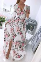 Nuevo vestido de falda completa de estilo bohemio de manga larga de gasa con cuello en V estampado largo de verano - details 1