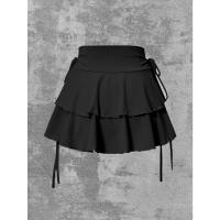 Falda de Verano Versátil de Cintura Alta Falda Corta Elástica de Color Sólido para Mujer - details 1