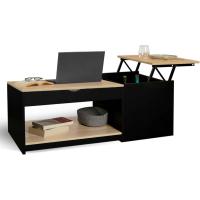 Mesa baja rectangular EYLA con 2 bandejas elevables y baúl de madera negra con forma de haya - details 2