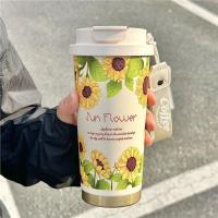 Termo portátil de acero inoxidable con diseño de flores, a prueba de fugas, capacidad de 500 ml, con pajita, doble pared, para viaje y uso en el coche. - details 21