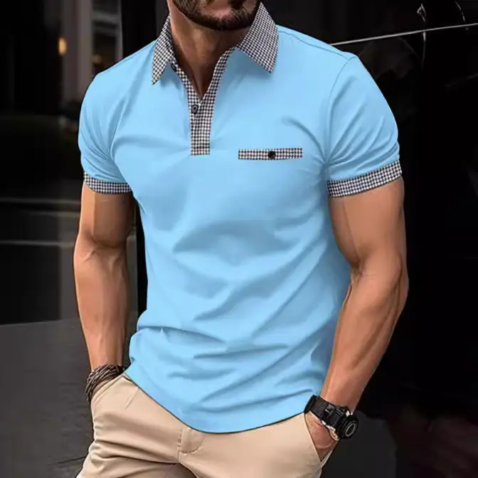 Polo de manga corta para hombre, camiseta informal de talla grande 5XL, 4XL, 3XL, 2XL, cuello Henley - 1