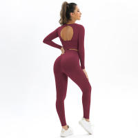 Conjunto de Yoga sin costuras para mujer, ropa deportiva de entrenamiento para gimnasio, Top corto de manga larga, Leggings de cintura alta, trajes deportivos de 2 piezas - details 15