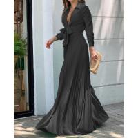 Moda v-cuello de manga larga solapa superior suelta amplia pierna mono de las mujeres - details 6
