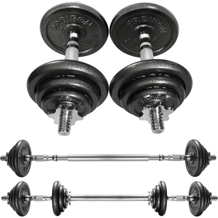 Kit de Mancuernas Ajustables de Hierro Fundido - Juego de Pesas con Barra Conexión para Halterofilia, Culturismo, Aptitud, Ejercicios Gimnasio en Casa - 1