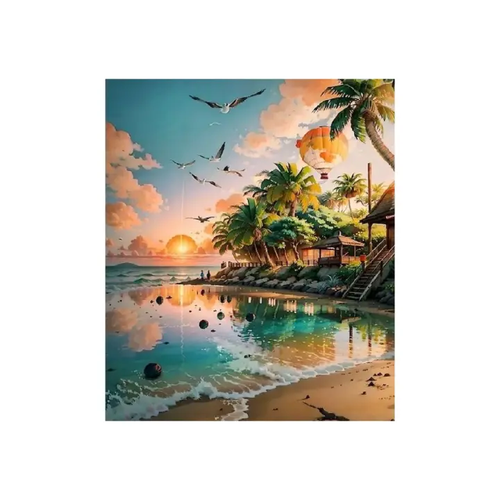 Ruopoty-hermosas imágenes de playa por números, Kits de paisaje para adultos, dibujo en lienzo, bricolaje, pintura enmarcada por número, decoración del hogar - 1