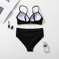 Bikini de cintura alta para mujer 2025, conjunto de baño halter sexy de color sólido con push-up, traje de baño de encaje, body para playa y vacaciones. - details 17