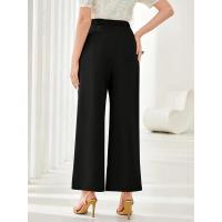 Pantalones de vestir coreanos elásticos cómodos y elegantes de cintura alta anchos de pierna recta marrón para mujer - details 10