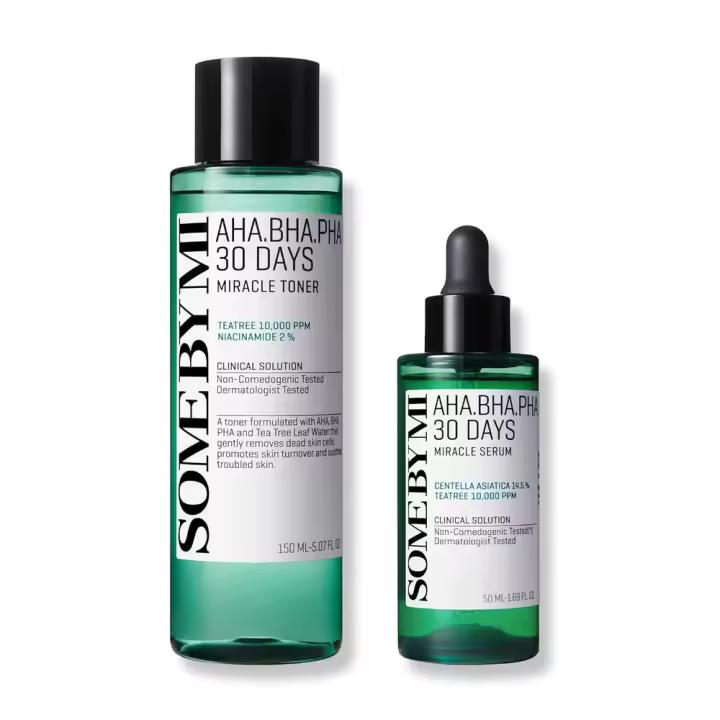 SOME BY MI Toner + AHA BHA PHA 30 días Miracle Serum 5.07Oz+1.69Oz Hecho de agua de árbol de té para residuos sensibles, sebo y - 1