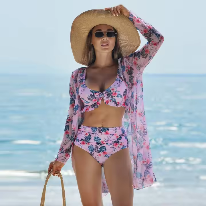 Conjunto de Bikini con estampado multicolor para mujer, traje de baño Sexy de tres piezas, traje de baño de gama alta para mujer nuevo modelo - 1
