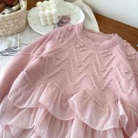 Suéter de princesa con costuras de encaje para niña, suéter grueso y cálido, jerséis de punto para otoño e invierno, 2024 - details 5