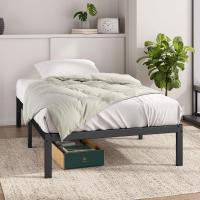 Cama 90 x 190 cm - 36 cm de altura con almacenamiento debajo de la cama - Marco de plataforma de metal - Negro - details 0
