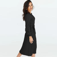 Vestido plisado de manga farol para mujer, estilo urbano, forma adelgazante, negro, S - details 5