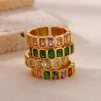 Anillo de circón cúbico colorido para mujer, anillo abierto de acero inoxidable de Color dorado, joyería para fiesta y boda Bohemia Vintage, accesorios de regalo - details 1