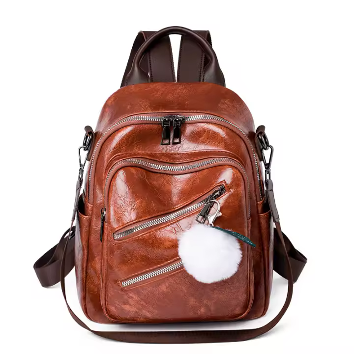 Mochila retro de cuero para mujer, mochila informal, pequeña, de viaje, Vintage, a la moda - 1