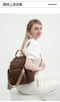 Mochila de moda para mujer, bolsos resistentes a la suciedad, elegantes bolsos traseros de Color café, bolsos de libros informales con estilo para niñas, bolsillos espaciosos antirrobo - details 14