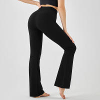 Pantalones de entrenamiento elásticos de yoga de cintura alta para mujer, pierna ancha, acampanados, color sólido, para Fiess - details 19
