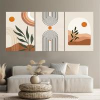 Póster Moderno Abstracto Boho con Marco de DHROOM Pintura en Lienzo de Hojas de Plantas y Línea del Sol para Decoración de Sala de Estar - details 1