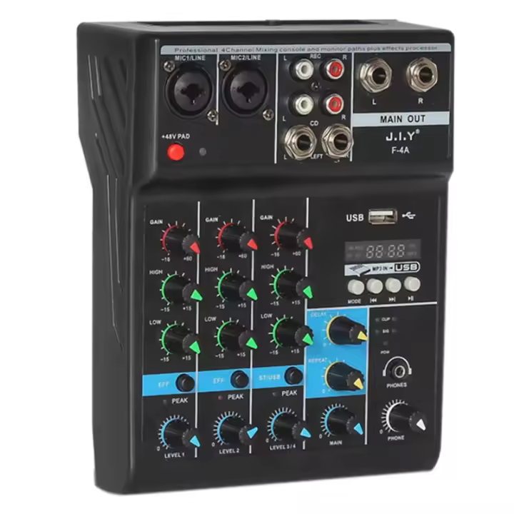 Mezclador profesional de 4 canales con Bluetooth, consola de DJ de mezcla de Audio con efecto de reverberación PARA Karaoke en casa, USB, KTV de escenario en vivo - 1