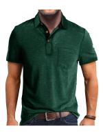 Camisa de manga corta para hombre, camisa de solapa con botones, bolsillo en el pecho, color sólido, a la moda - details 5